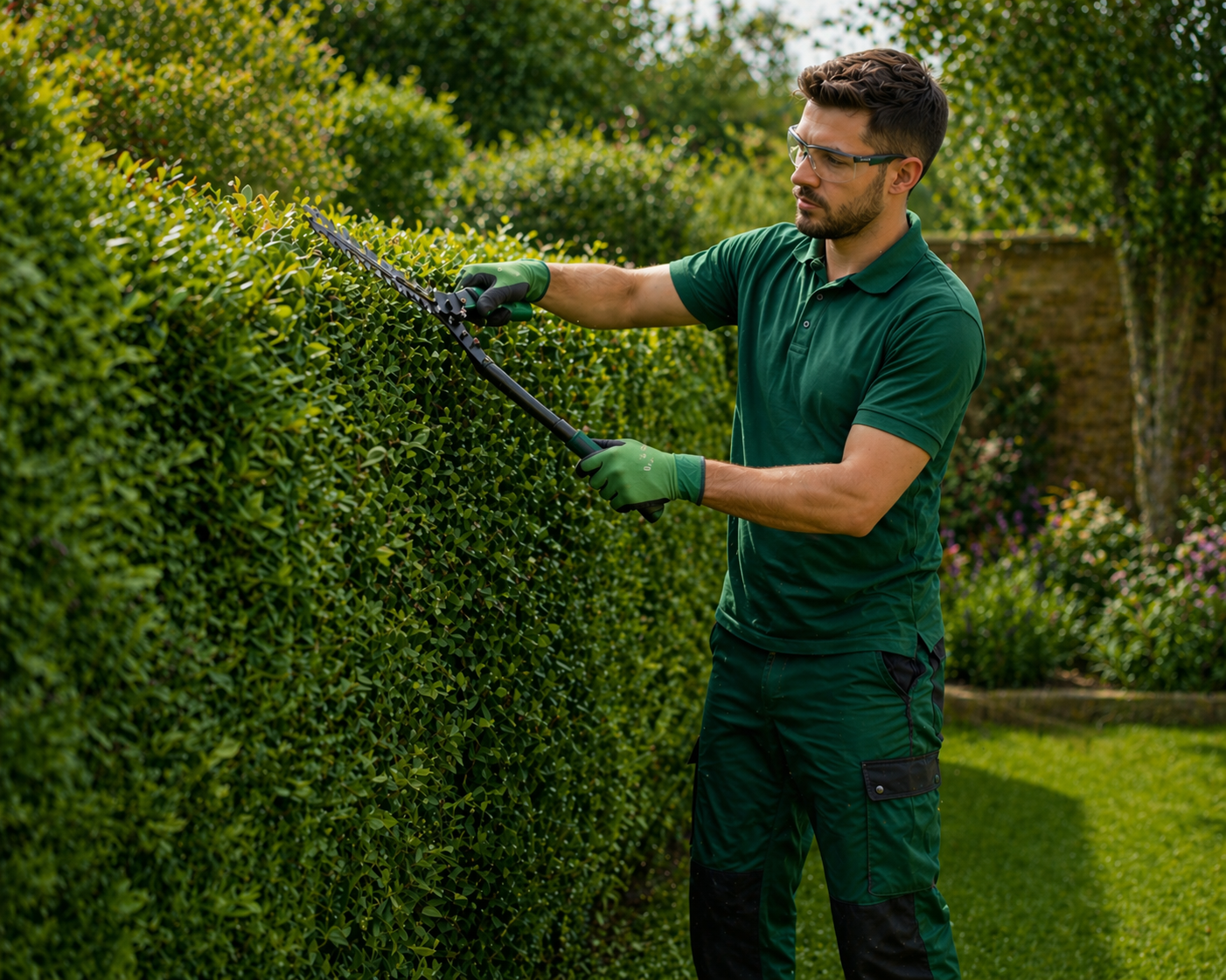 gardeners trimming hedges